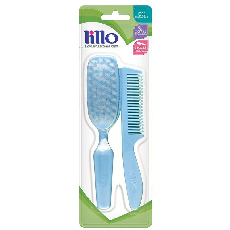 kit escova e pente lillo azul
