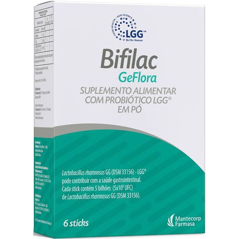 bifilac geflora 6 sticks suplemento alimentar com probiótico lgg em pó mantecorp