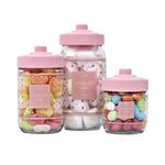 conjunto de potes 3 peças wellmix vidro rosa (mp)