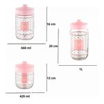 conjunto de potes 3 peças wellmix vidro rosa (mp)