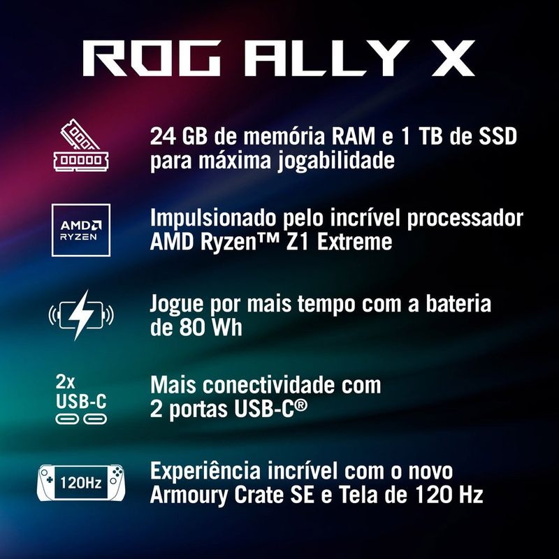 console portátil asus rog ally x 1tb rc72l preto