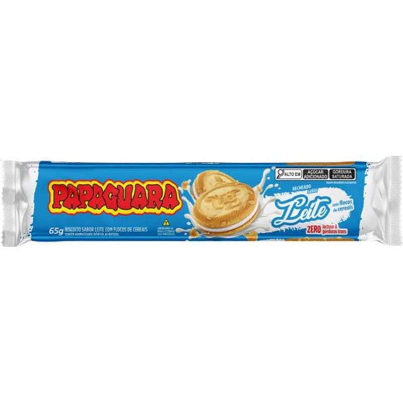 biscoito recheado leite flocos papaguara 65g