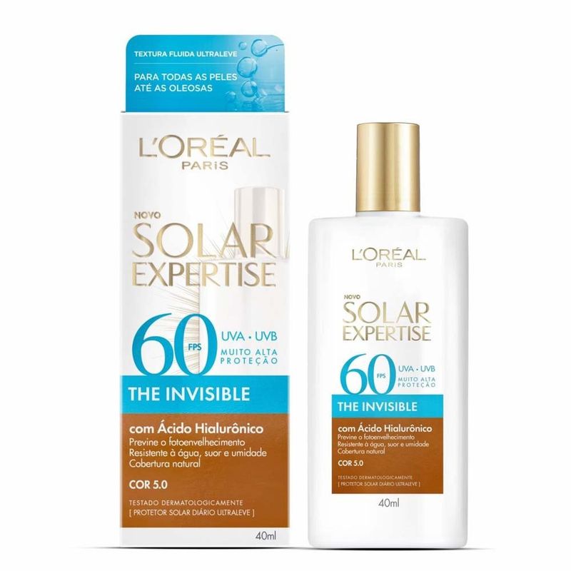 protetor solar facial l'oréal paris solar expertise the invisible com cor 5.0 fps60 40ml