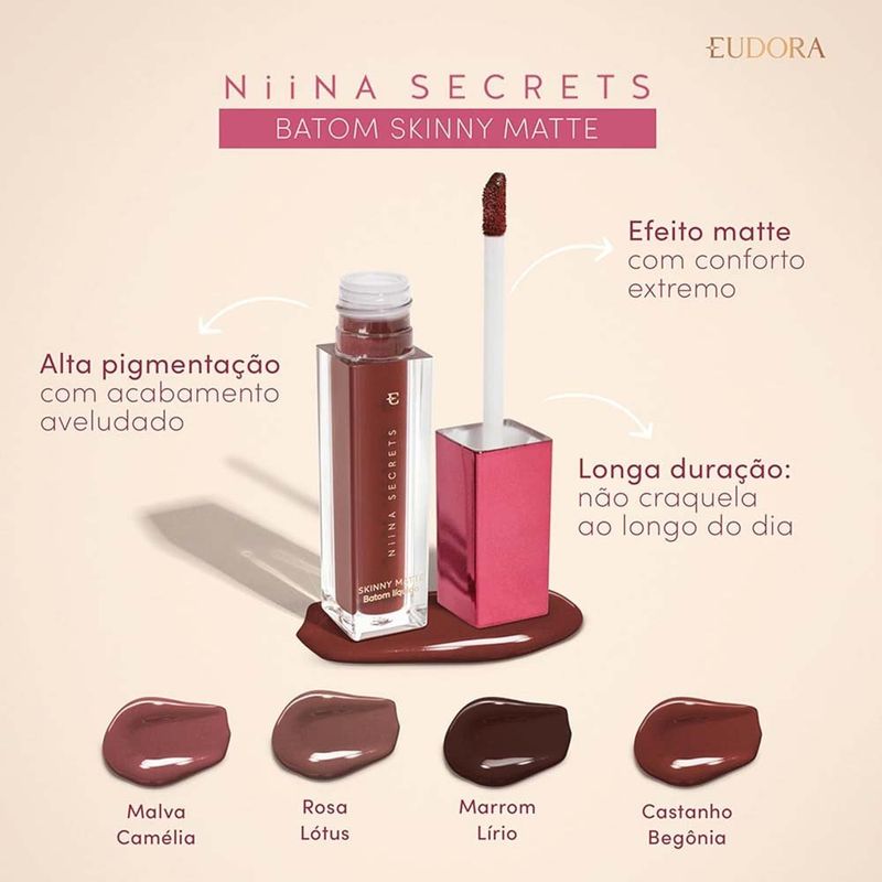 batom líquido niina secrets skinny matte marrom lírio 5ml