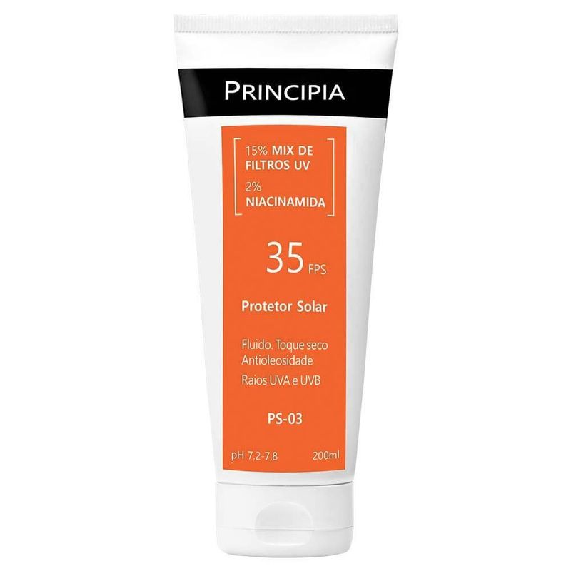 protetor solar principia 15% mix de filtros uv + 2% niacinamida fps35 ps-03 200ml
