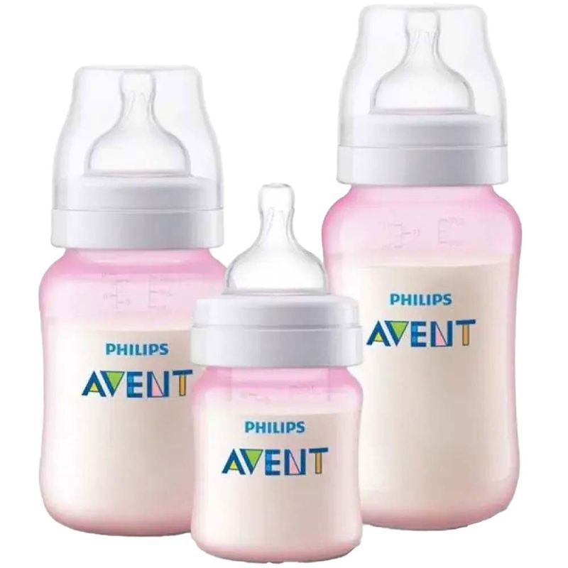 kit mamadeira anti-colic philips avent rosa 125ml + 260ml + 330ml