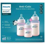 kit mamadeira anti-colic philips avent rosa 125ml + 260ml + 330ml