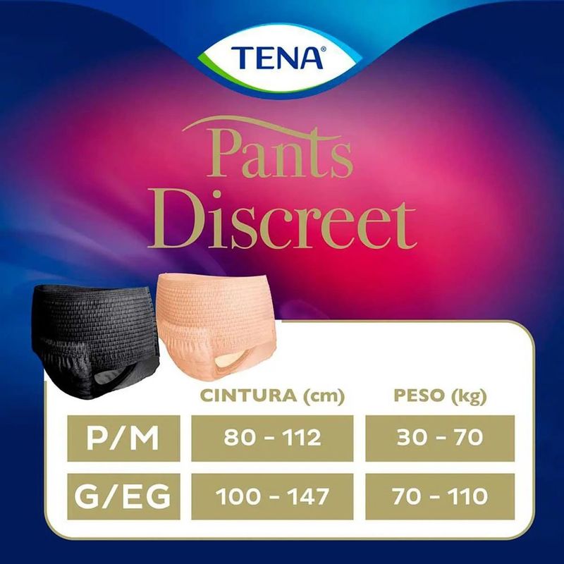 roupa íntima tena pants discreet nude p/m 16 unidades
