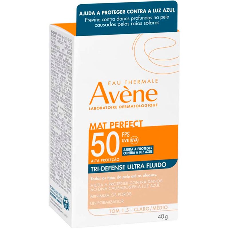 protetor solar facial avène mat perfect fps50 tom 1.5 claro médio 40g