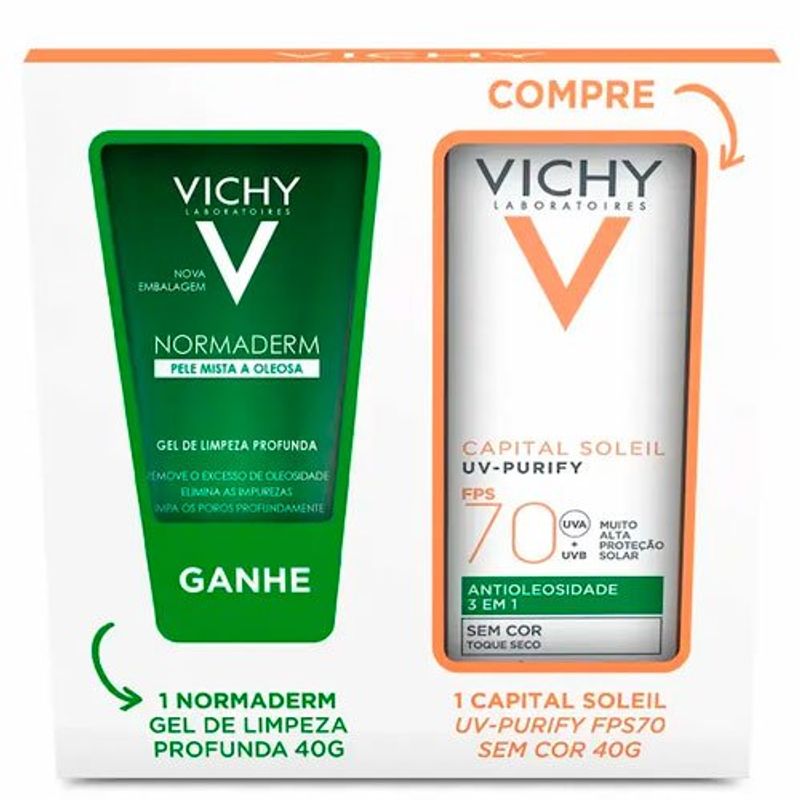 kit vichy protetor solar facial fps 70 40g + gel de limpeza normaderm 40g