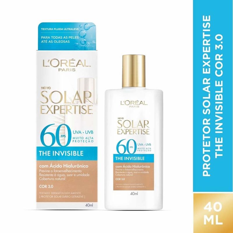 protetor solar facial l'oréal paris solar expertise the invisible fps60 cor 3.0 40ml