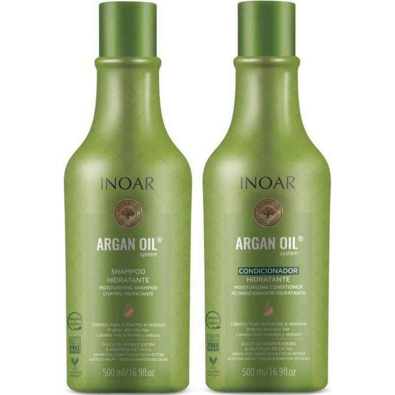 kit shampoo 500ml e condicionador 500ml inoar argan oil