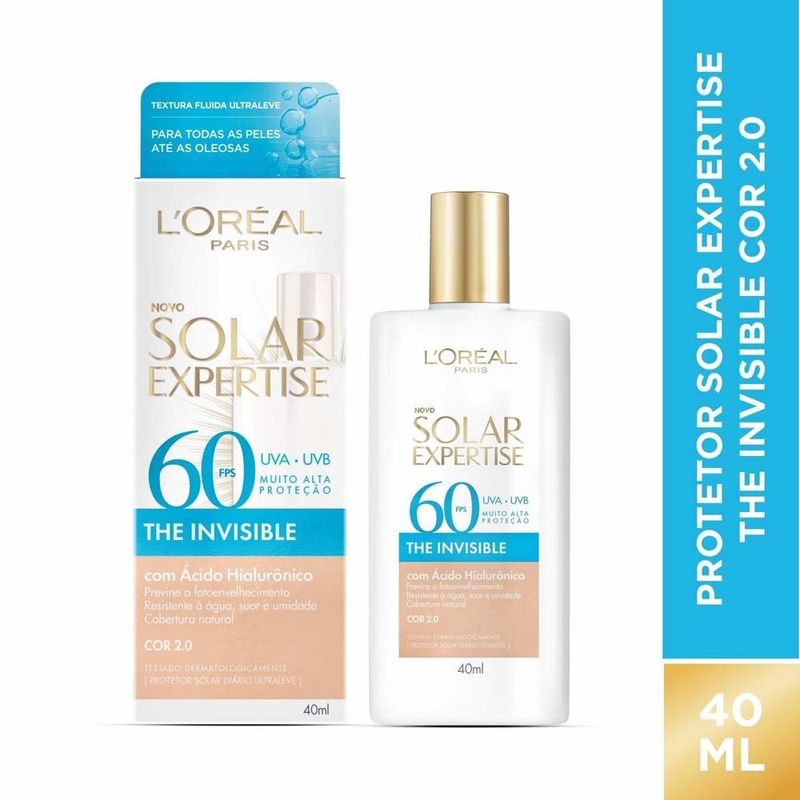 protetor solar facial l'oréal paris solar expertise the invisible fps60 cor 2.0 40ml