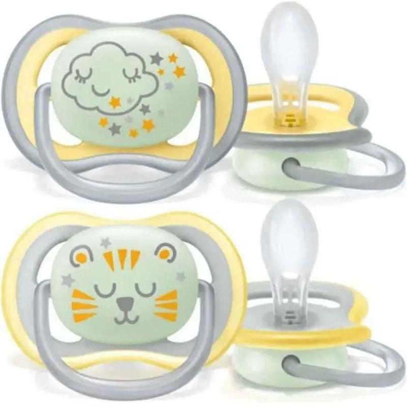 chupeta dupla avent ultra air nighttime 18m+ amarela
