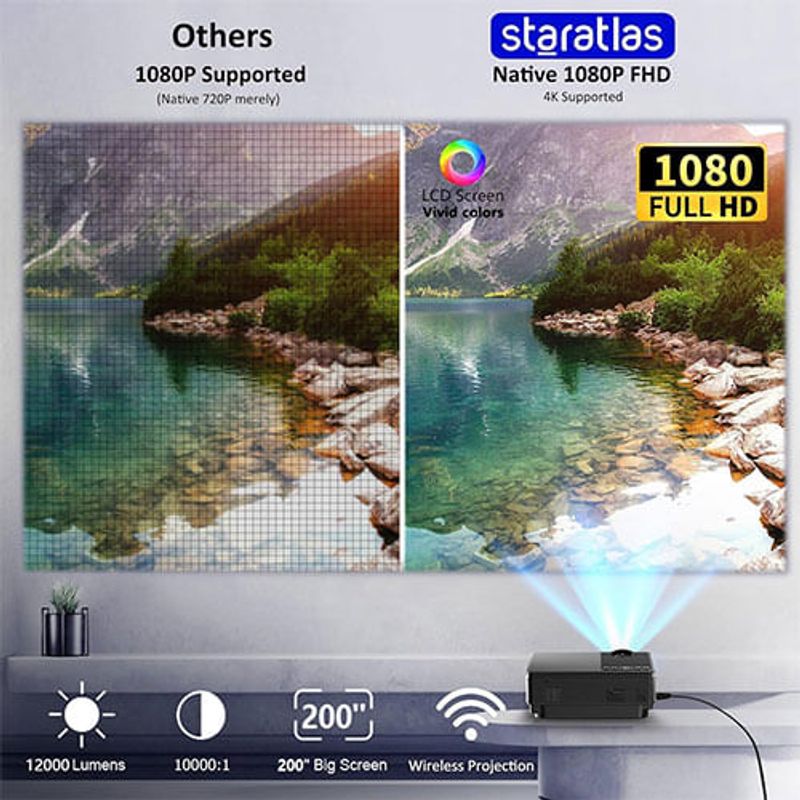 projetor staratlas 4k mini portátil com wifi e bluetooth preto a-bi