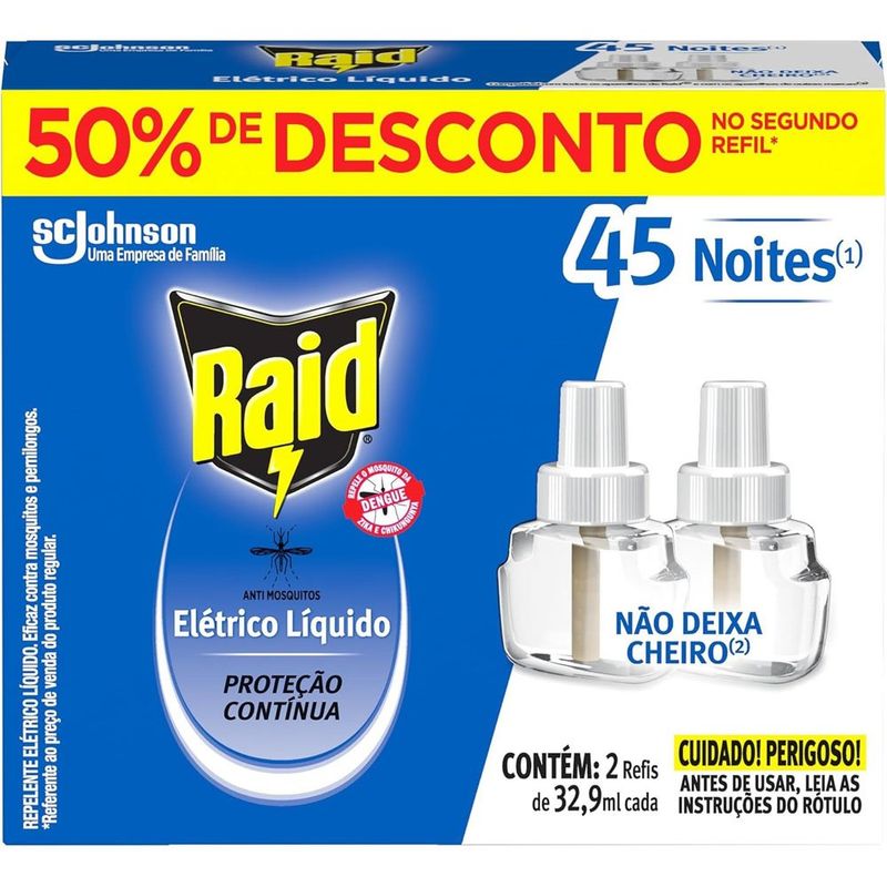 repelente eletrico líquido raid 2 unidades refil