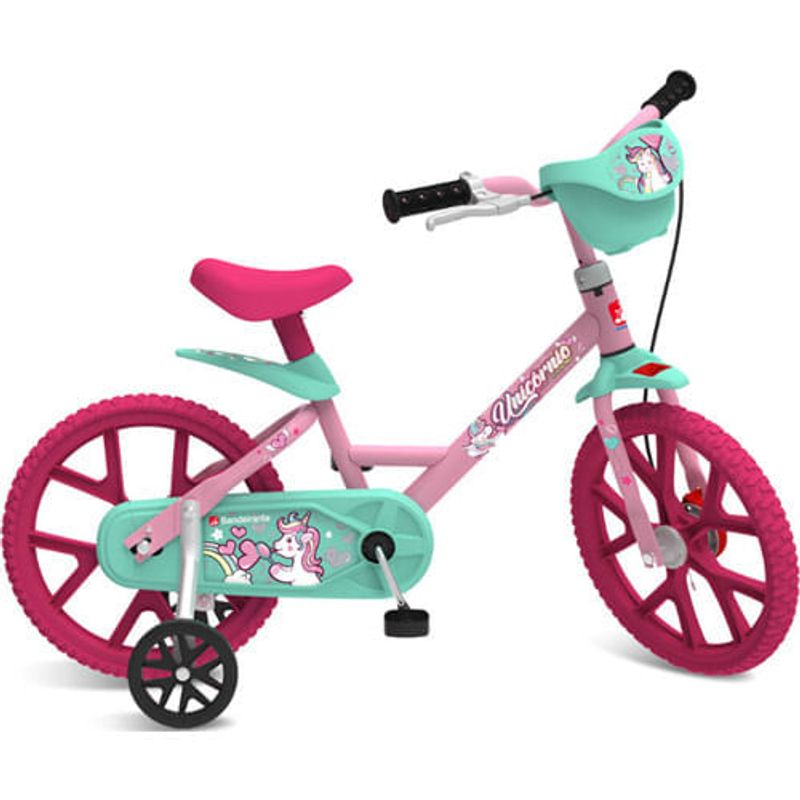 bicicleta unicórnio aro 14 rosa bandeirantes