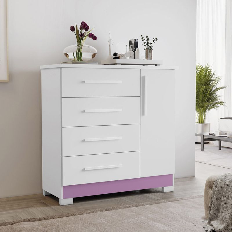 cômoda notável branco e rosa nt5185
