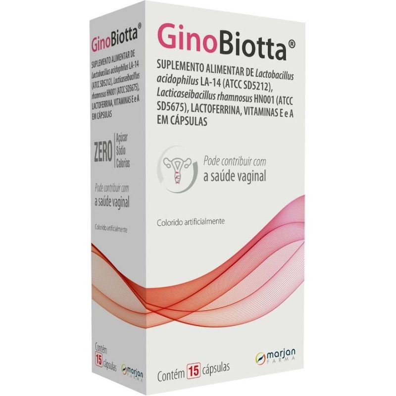 ginobiotta 15 cápsulas suplemento alimentar lactobacillus lactoferritina vitaminas marjan