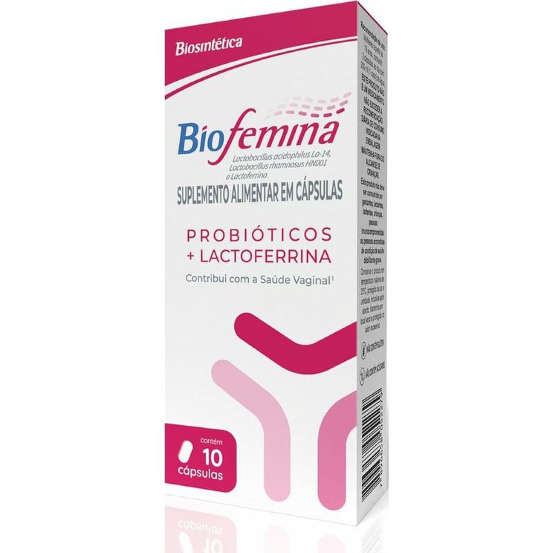 bio femina 10 cápsulas suplemento alimentar probióticos + lactoferrina biosintética