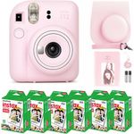 câmera fujifilm instax mini 12 com 60 folhas com álbum de fotos e estojo de transporte rosa a-mbi