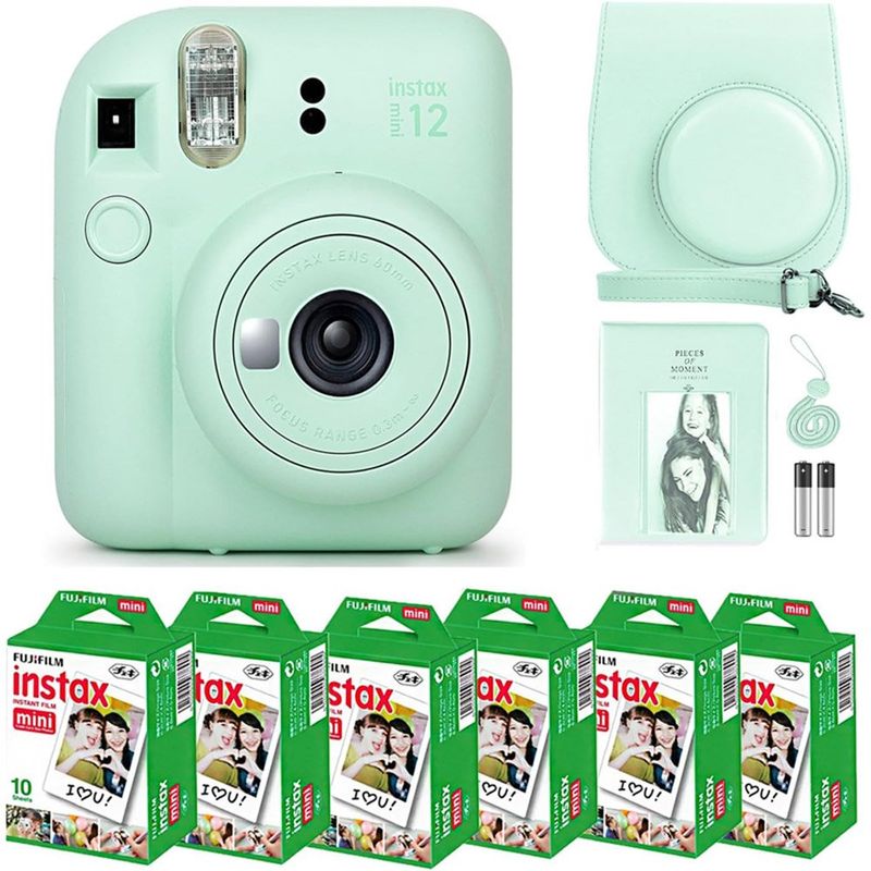 Câmera Instax Mini 12 com 60 Folhas, Álbum e Estojo Verde