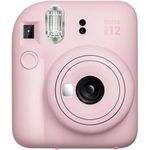 câmera fujifilm instax mini 12 com 40 folhas, pano de microfiba para limpeza e cordão de segurança rosa a-mbi