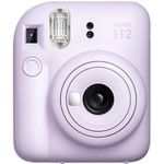 câmera fujifilm instax mini 12 com 40 folhas, pano de microfiba para limpeza e cordão de segurança lilás e roxo a-mbi