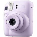 câmera fujifilm instax mini 12 com 40 folhas, pano de microfiba para limpeza e cordão de segurança lilás e roxo a-mbi