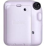 câmera fujifilm instax mini 12 com 40 folhas, pano de microfiba para limpeza e cordão de segurança lilás e roxo a-mbi