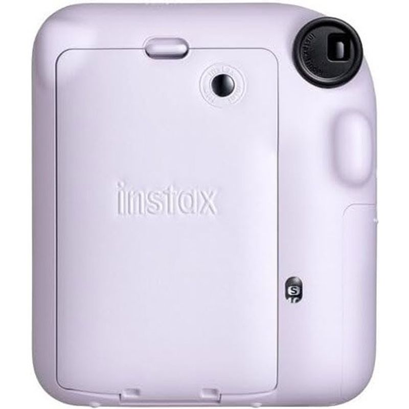 câmera fujifilm instax mini 12 com 40 folhas, pano de microfiba para limpeza e cordão de segurança lilás e roxo a-mbi