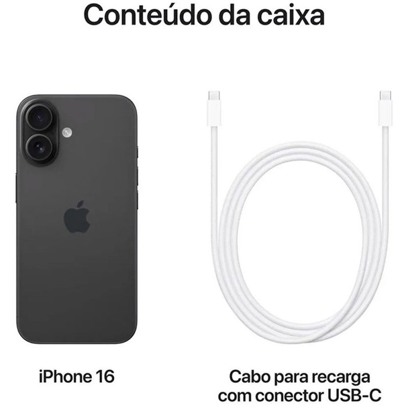 apple iphone 16 128gb preto tela 6.1" ios18