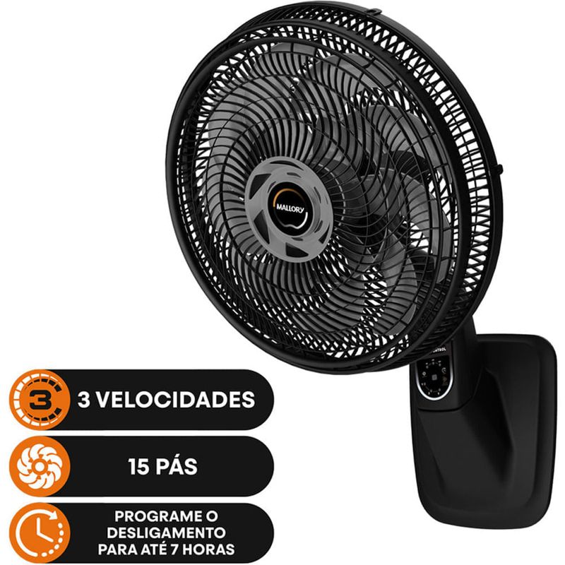 ventilador de parede mallory smart control 40cm preto