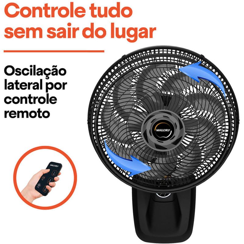ventilador de parede mallory smart control 40cm preto