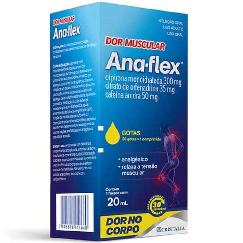 ana-flex orfenadrina 35mg + dipirona 300mg + cafeina anidra 50mg 20ml solução oral cristália