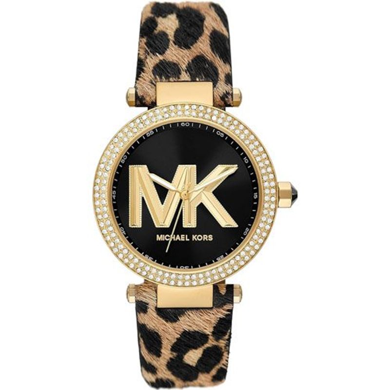 relógio com estampa animal michael kors feminino dourado a-mbi