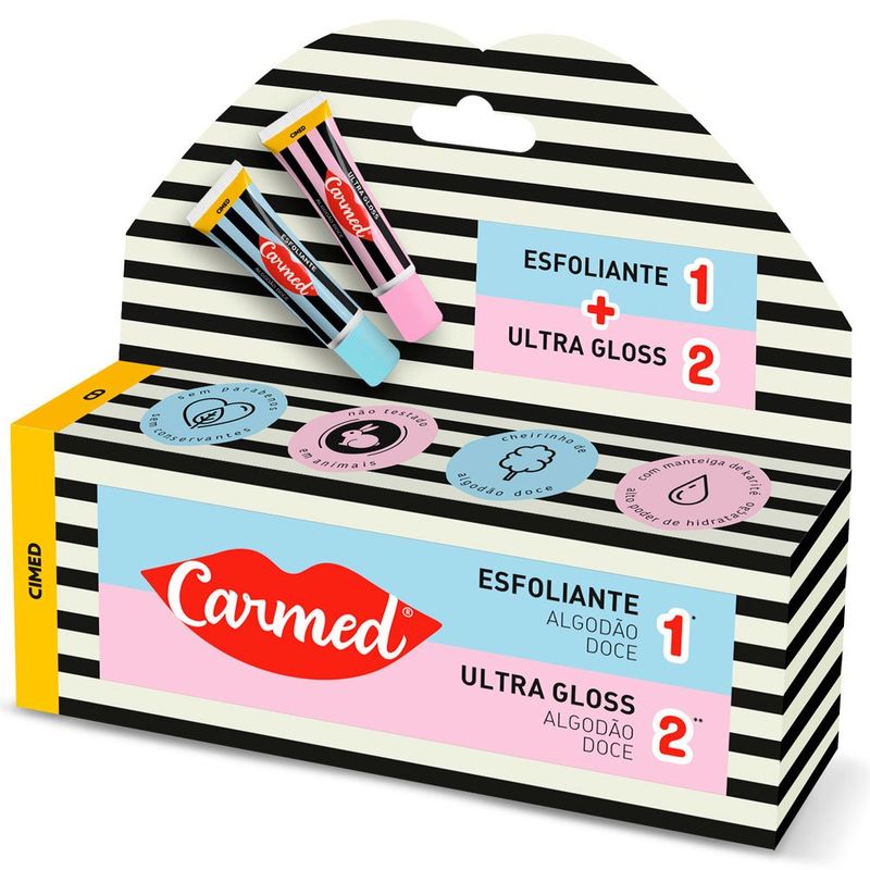 kit carmed sos lábios esfoliante e ultra gloss