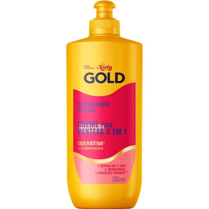creme para pentear 3 em 1 niely gold reconstrução potente 250ml