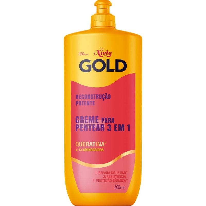 creme para pentear 3 em 1 niely gold reconstrução potente 500ml