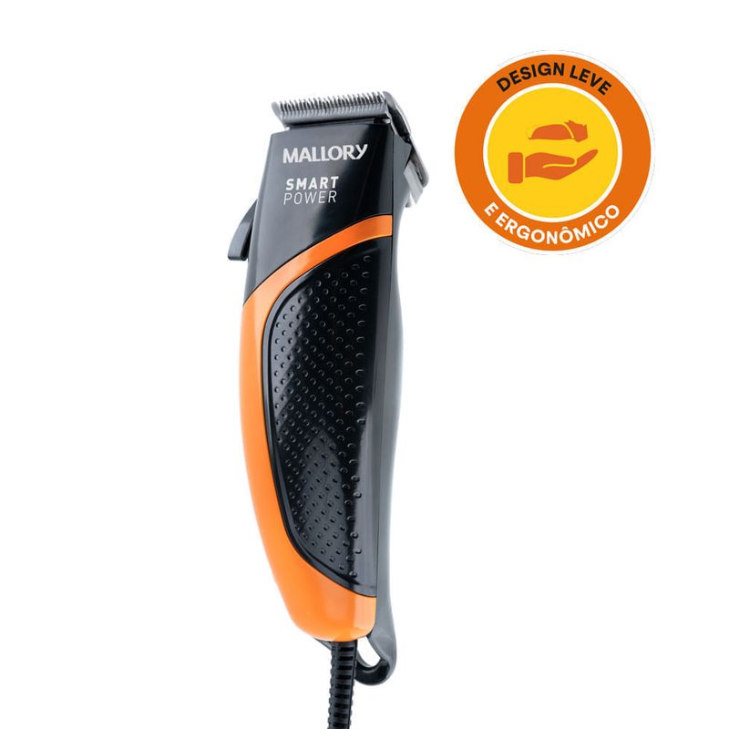 máquina de cortar cabelo mallory smart power preto e laranja