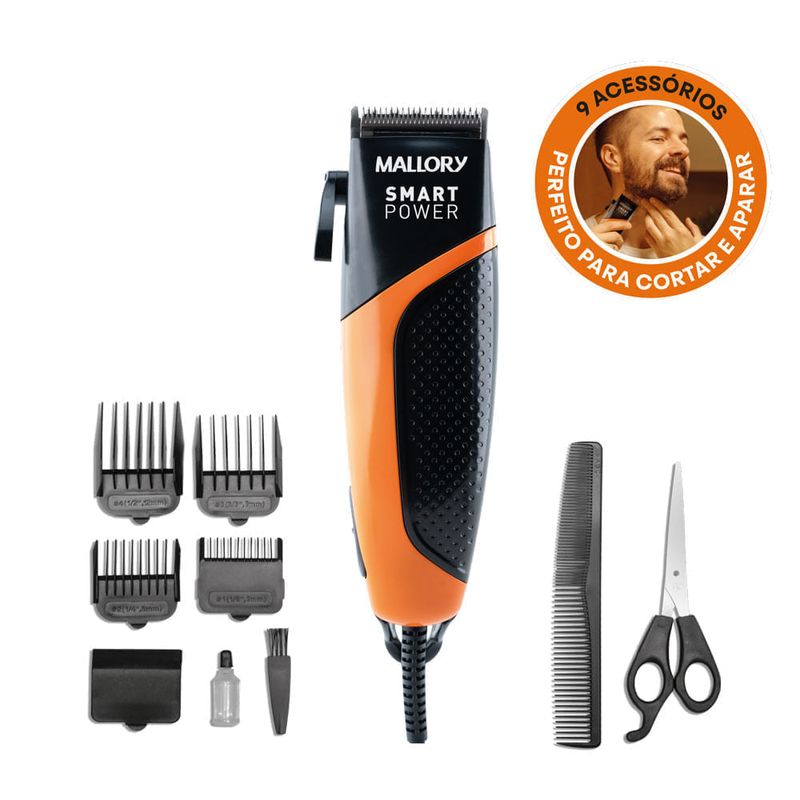 máquina de cortar cabelo mallory smart power preto e laranja