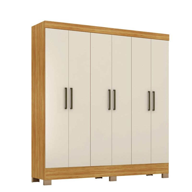 guarda-roupa 6 portas 2 gavetas baumon autazes cor cinamomo com off white 63220
