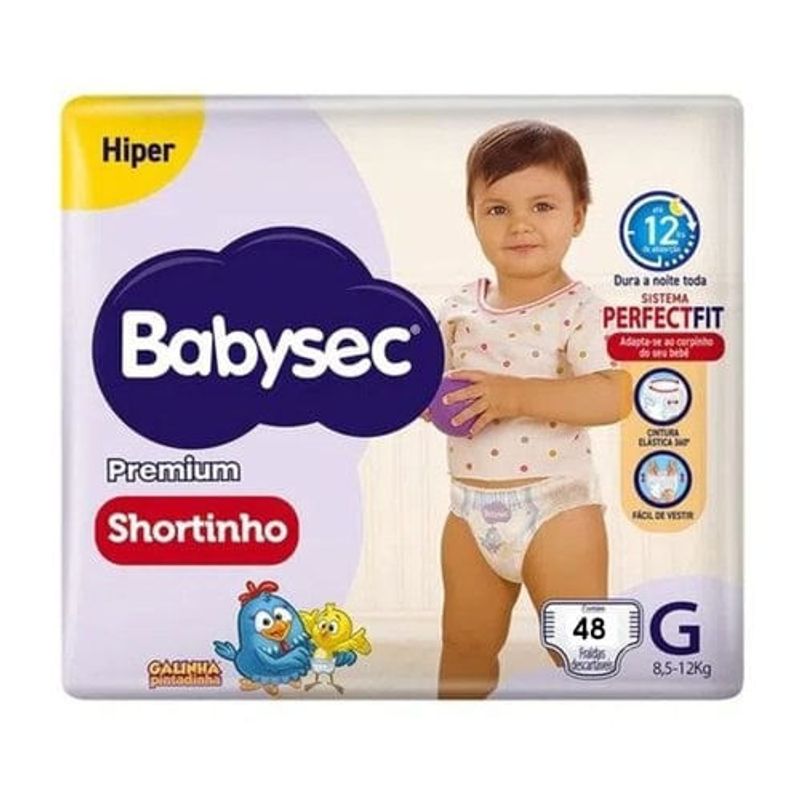 fralda infantil babysec shortinho hiper g 48 unidades