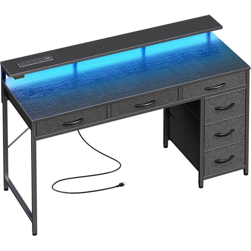 mesa de escritório huger 6 gavetas led preto a-mbi