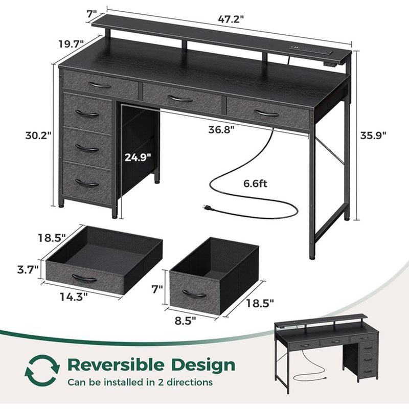 mesa de escritório huger 6 gavetas led preto a-mbi
