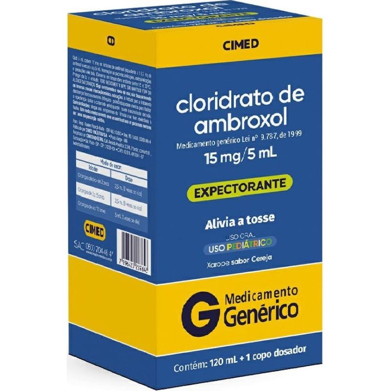 cloridrato de ambroxol 15mg/5ml 120ml xarope pediátrico sabor cereja cimed