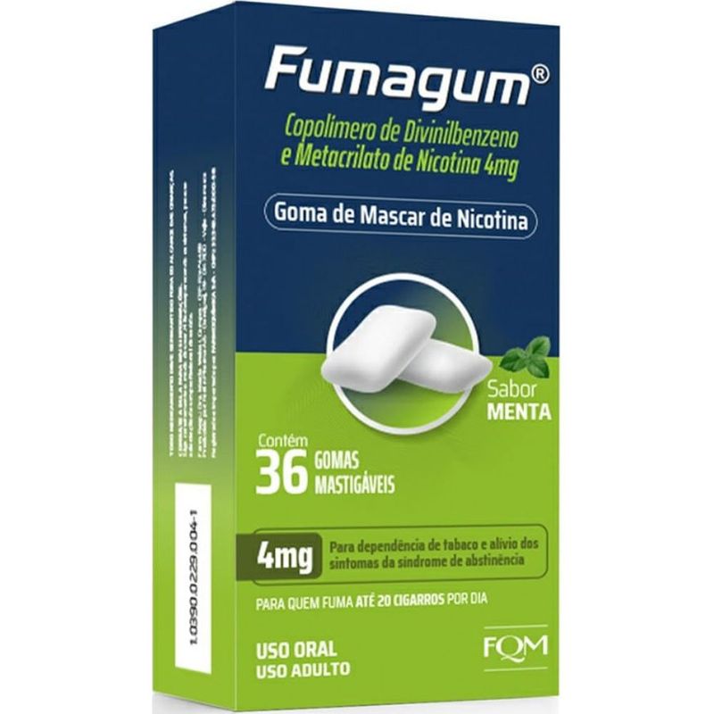 fumagum 4mg 36 gomas de mascar de nicotina sabor menta fqm