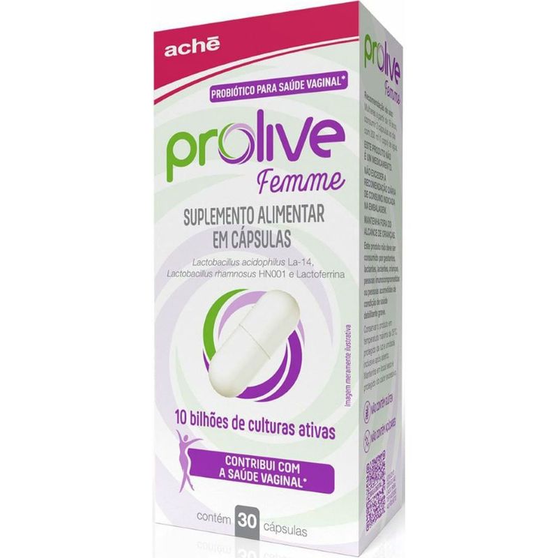 prolive femme 30 cápsulas suplemento alimentar probiótico para saúde vaginal farmoquímica