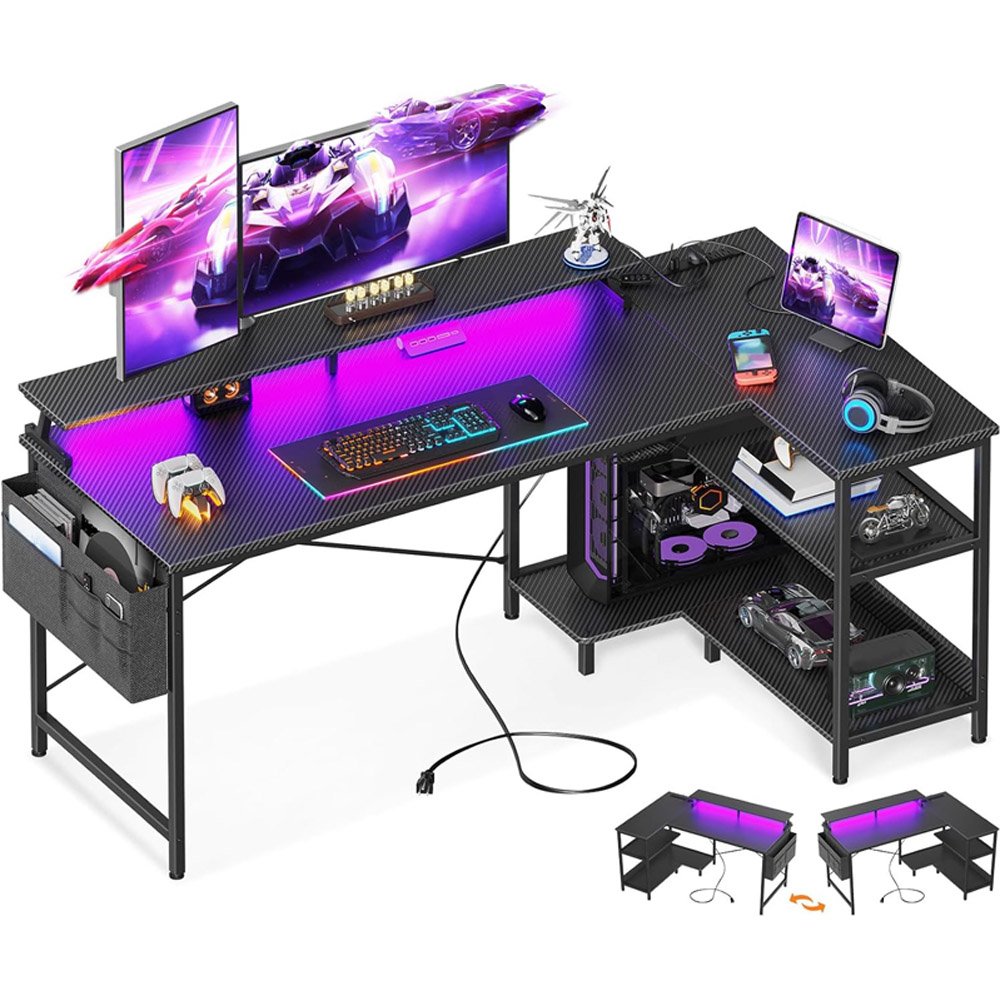 Mesa Gamer Com Tomadas USB E Luzes LED Em Formato De L De 58 ...