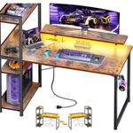 mesa gamer com tomadas usb e luzes led reversível odk marrom a-mbi